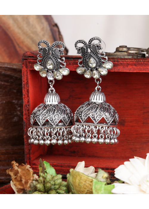 Afgani German Silver Oxidized Jhumki Earrings for Women (DESIGN 1528)
