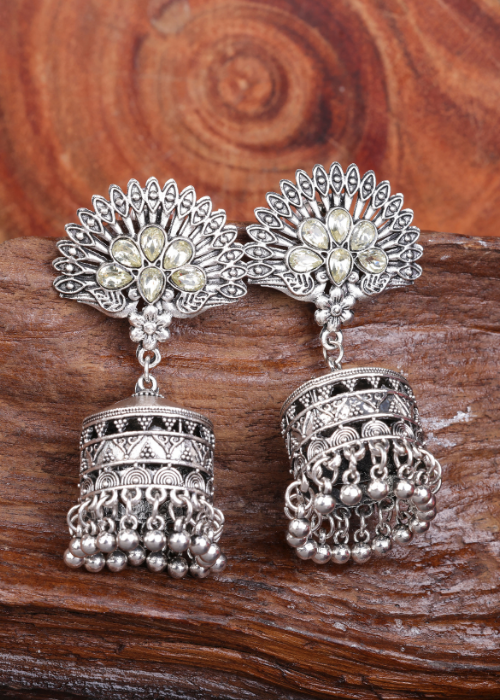 Afgani German Silver Oxidized Jhumki Earrings for Women (DESIGN 1529)