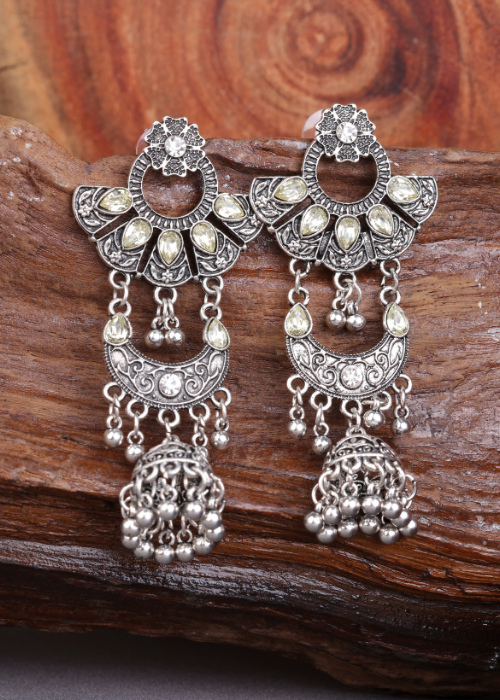 Afgani German Silver Oxidized Jhumki Earrings for Women (DESIGN 1530)