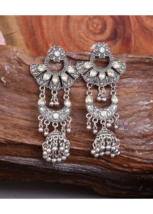 Afgani German Silver Oxidized Jhumki Earrings for Women (DESIGN 1530)