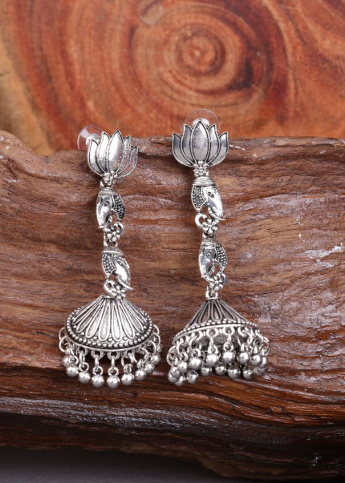 Afgani German Silver Oxidized Jhumki Earrings for Women (DESIGN 1531)