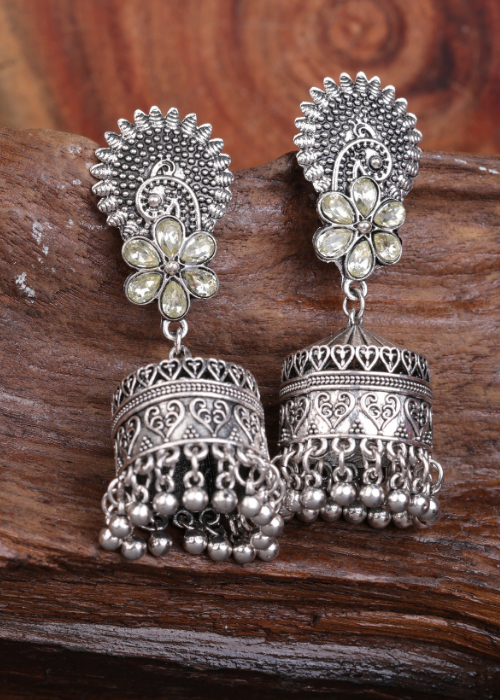 Afgani German Silver Oxidized Jhumki Earrings for Women (DESIGN 1532)