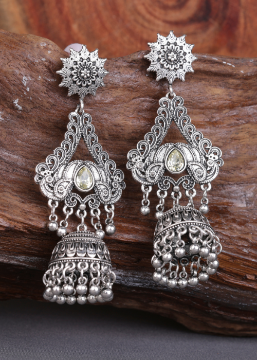 Afgani German Silver Oxidized Jhumki Earrings for Women (DESIGN 1533)