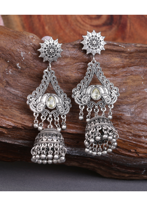Afgani German Silver Oxidized Jhumki Earrings for Women (DESIGN 1533)