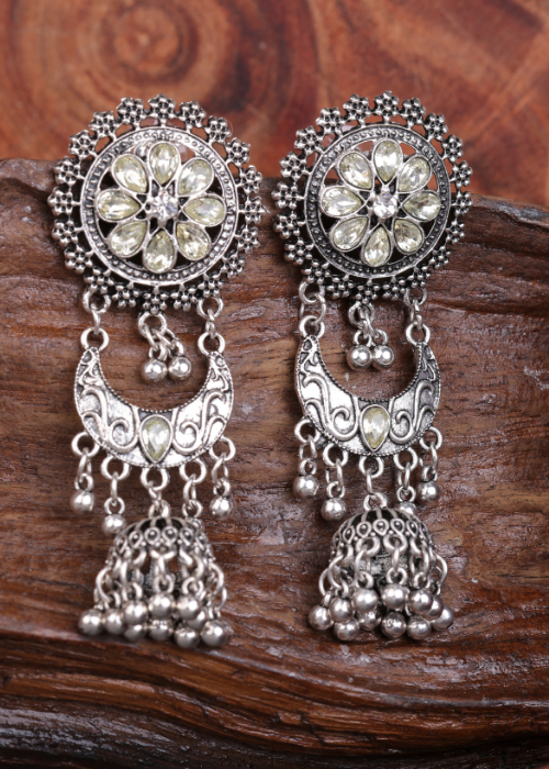 Afgani German Silver Oxidized Jhumki Earrings for Women (DESIGN 1534)