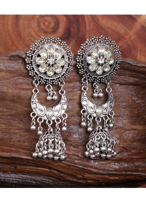 Afgani German Silver Oxidized Jhumki Earrings for Women (DESIGN 1534)