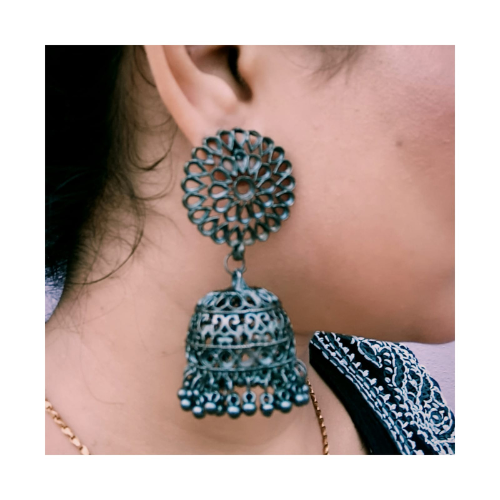 Afgani German Silver Oxidized Jhumki Earrings for Women (DESIGN 474)