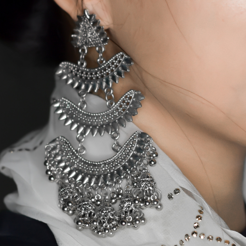 Afgani German Silver Oxidized Jhumki Earrings for Women (DESIGN 110)