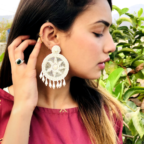 Enthralling Elegance Embroidered Fashion Earrings (DESIGN 514)