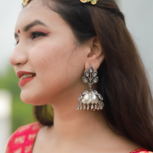 Afgani German Silver Oxidized Jhumki Earrings for Women (DESIGN 56)