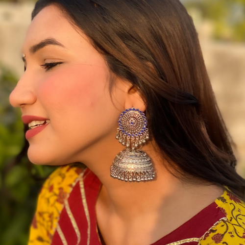 Blue Elegant Oxidised Jhumkas (DESIGN 256)