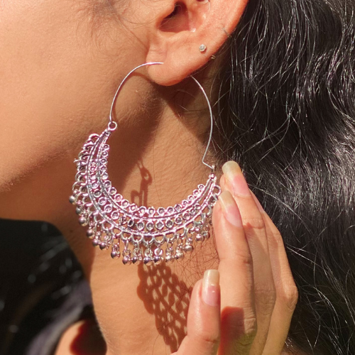 Afgani German Silver Oxidized Jhumki Earrings for Women (DESIGN 251)