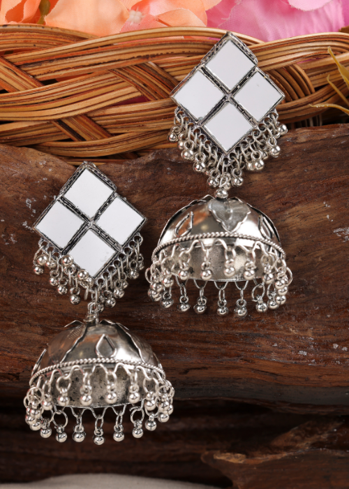 Afgani German Silver Oxidized Jhumki Earrings for Women (DESIGN 1601)
