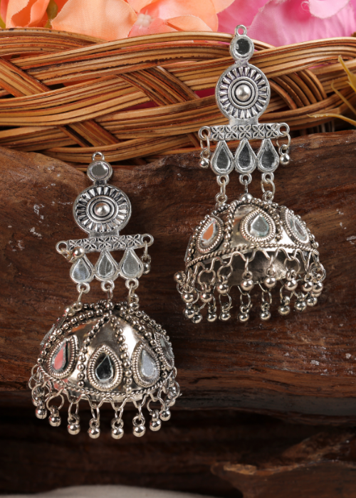 Afgani German Silver Oxidized Jhumki Earrings for Women (DESIGN 1603)