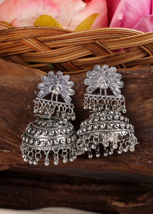 Afgani German Silver Oxidized Jhumki Earrings for Women (DESIGN 1605)
