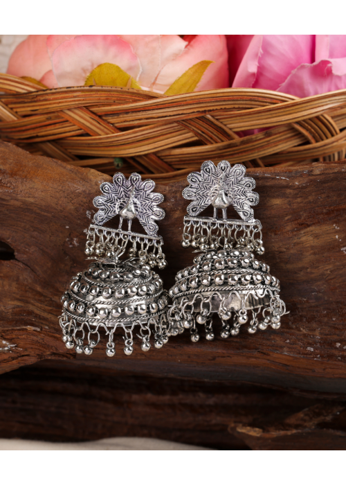 Afgani German Silver Oxidized Jhumki Earrings for Women (DESIGN 1605)