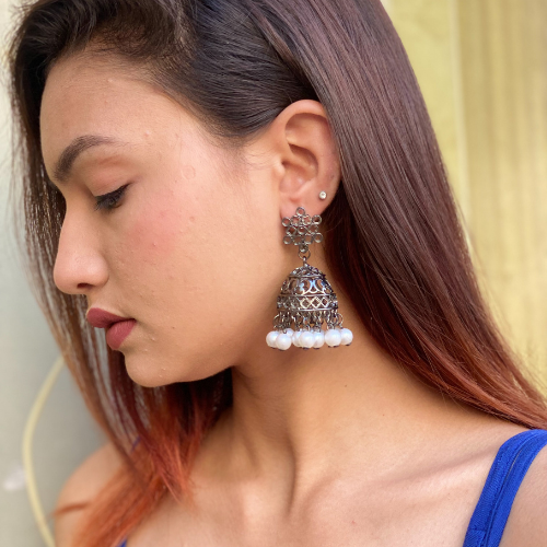 Afgani German Silver Oxidized Jhumki Earrings for Women (DESIGN 565)