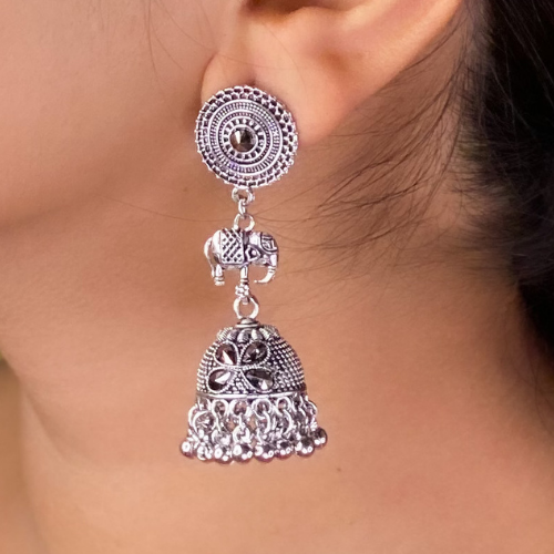 Afgani German Silver Oxidized Jhumki Earrings for Women (DESIGN 450)