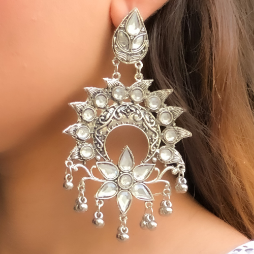 Afgani German Silver Oxidized Jhumki Earrings for Women (DESIGN 167)