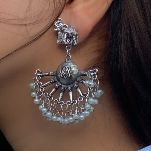 Afgani German Silver Oxidized Jhumki Earrings for Women (DESIGN 541)