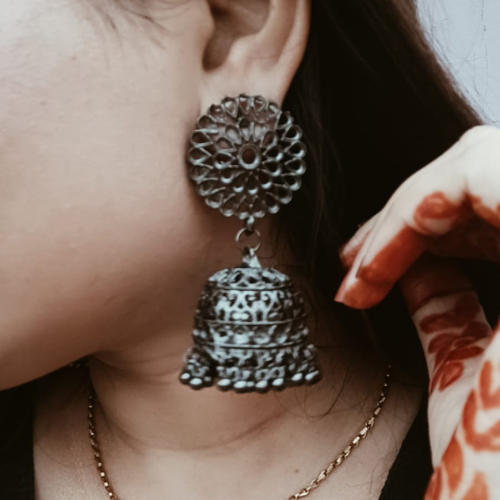Afgani German Silver Oxidized Jhumki Earrings for Women (DESIGN 474)