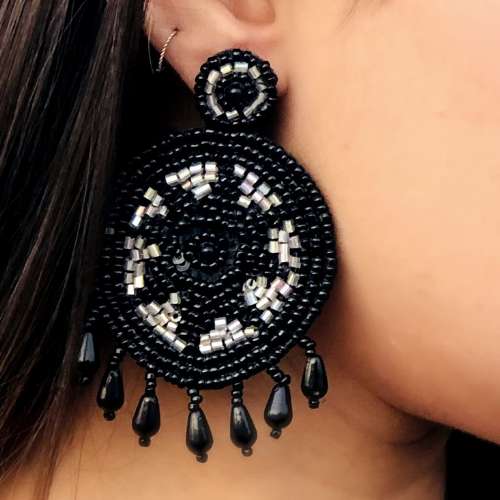 Black & White Embroidered Fashion Earrings (DESIGN 517)