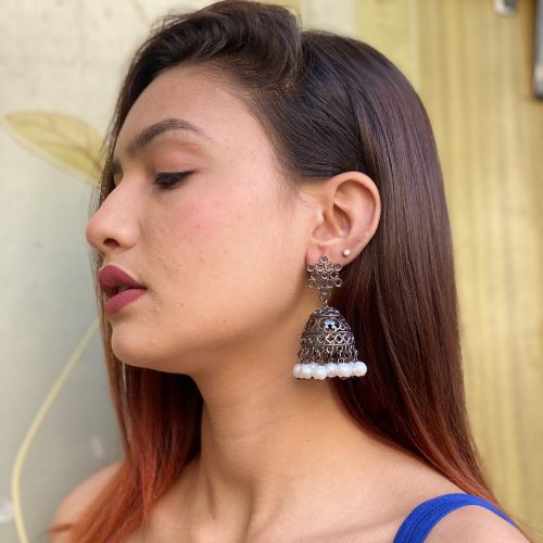 Afgani German Silver Oxidized Jhumki Earrings for Women (DESIGN 565)