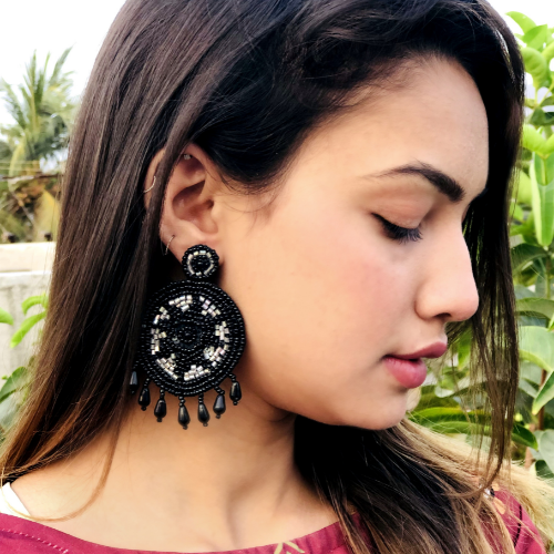 Black & White Embroidered Fashion Earrings (DESIGN 517)