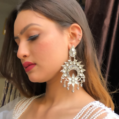 Afgani German Silver Oxidized Jhumki Earrings for Women (DESIGN 167)