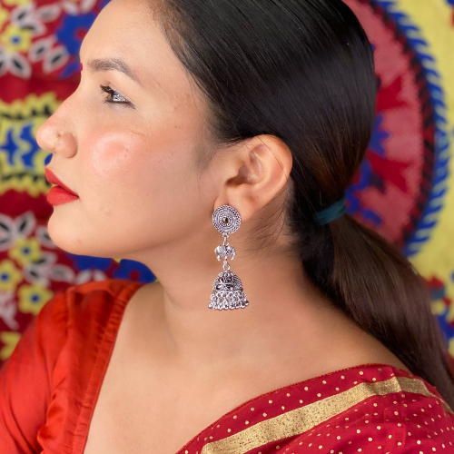 Afgani German Silver Oxidized Jhumki Earrings for Women (DESIGN 450)