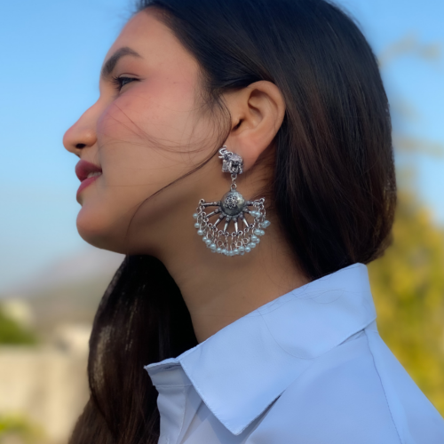 Afgani German Silver Oxidized Jhumki Earrings for Women (DESIGN 541)