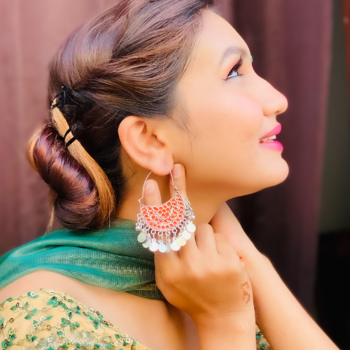 Opulent Orange Oxidised Jhumka  (DESIGN 364)
