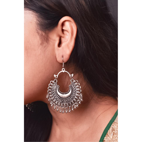 Afgani German Silver Oxidized Jhumki Earrings for Women (DESIGN 36)
