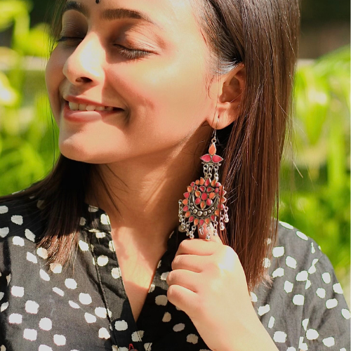 Afgani German Silver Oxidized Jhumki Earrings for Women (DESIGN 193)