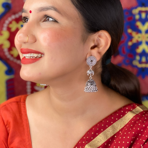 Afgani German Silver Oxidized Jhumki Earrings for Women (DESIGN 450)