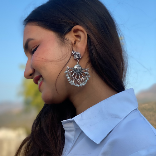 Afgani German Silver Oxidized Jhumki Earrings for Women (DESIGN 541)