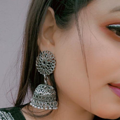 Afgani German Silver Oxidized Jhumki Earrings for Women (DESIGN 474)