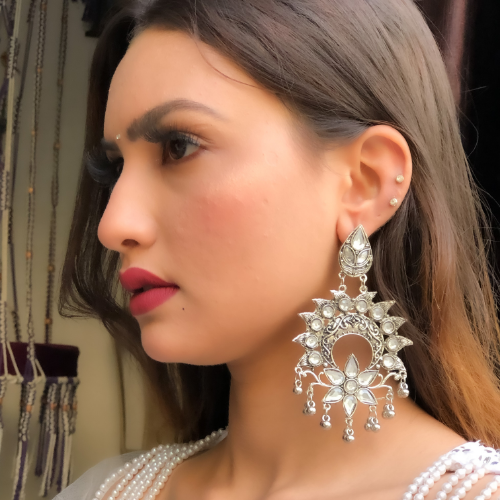 Afgani German Silver Oxidized Jhumki Earrings for Women (DESIGN 167)