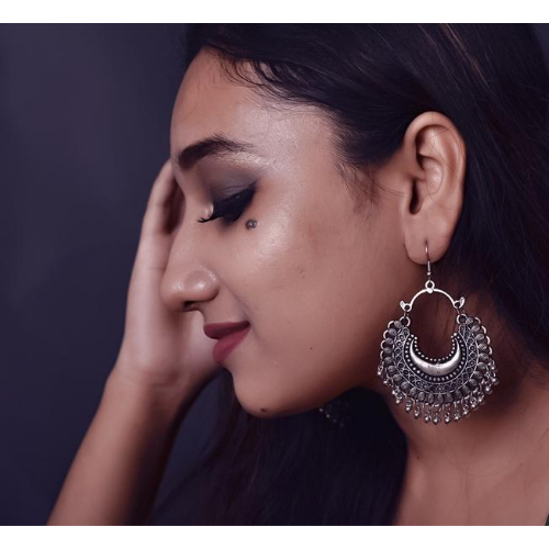 Afgani German Silver Oxidized Jhumki Earrings for Women (DESIGN 36)