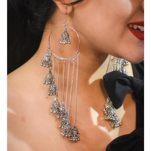 Afgani German Silver Oxidized Jhumki Earrings for Women (DESIGN 26)