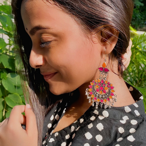 Afgani German Silver Oxidized Jhumki Earrings for Women (DESIGN 193)