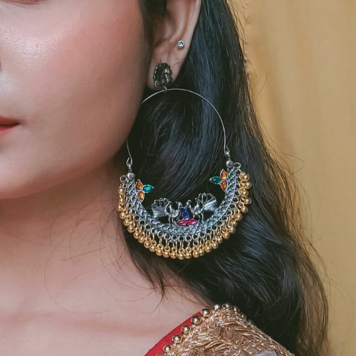 Afgani German Silver Oxidized Jhumki Earrings for Women (DESIGN 146)