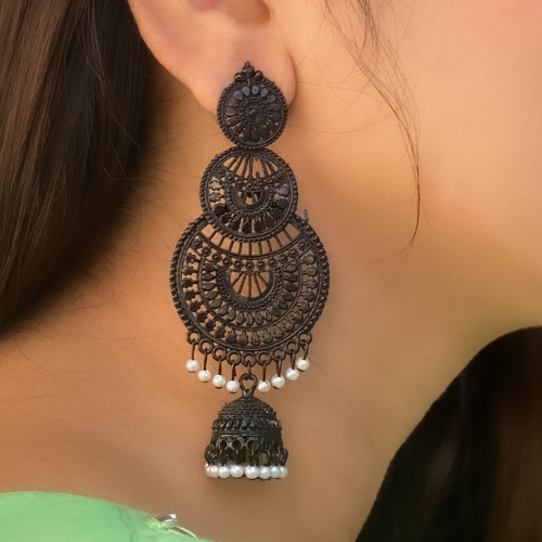 Afgani German Silver Oxidized Jhumki Earrings for Women (DESIGN 218)