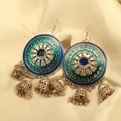 Afgani German Silver Oxidized Jhumki Earrings for Women (DESIGN 123)