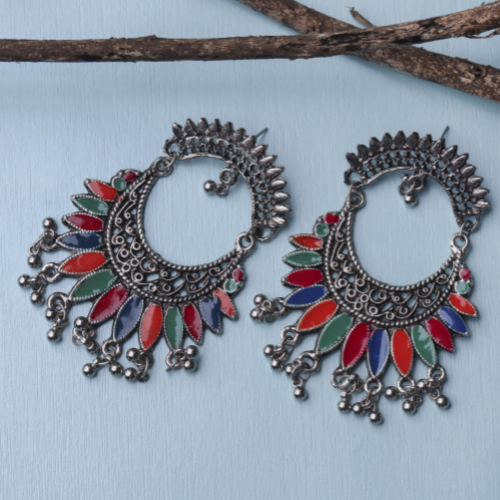 Afgani German Silver Oxidized Jhumki Earrings for Women (DESIGN 209)