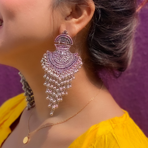Afgani German Silver Oxidized Jhumki Earrings for Women (DESIGN 322)