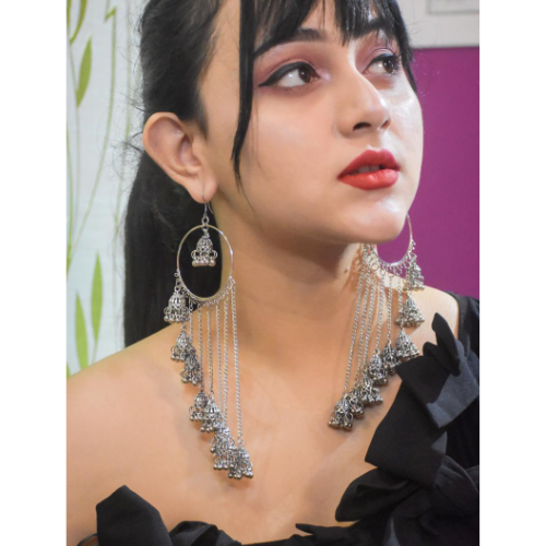 Afgani German Silver Oxidized Jhumki Earrings for Women (DESIGN 26)