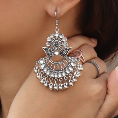 Afgani German Silver Oxidized Jhumki Earrings for Women (DESIGN 384)