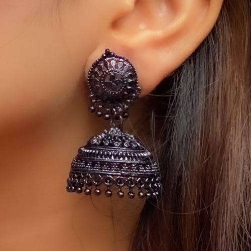 Afgani German Silver Oxidized Jhumki Earrings for Women (DESIGN 207)