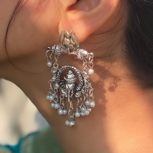 Afgani German Silver Oxidized Jhumki Earrings for Women (DESIGN 242)